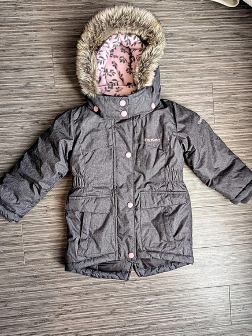 OshKosh B'gosh Floral Puffer Jacket Gray & Pink 3T